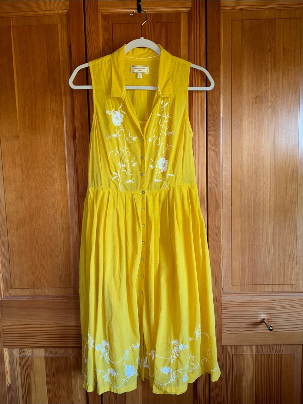 Moulinette Soeurs Sunshine Yellow Sleeveless Embroidered Button-Front Dress